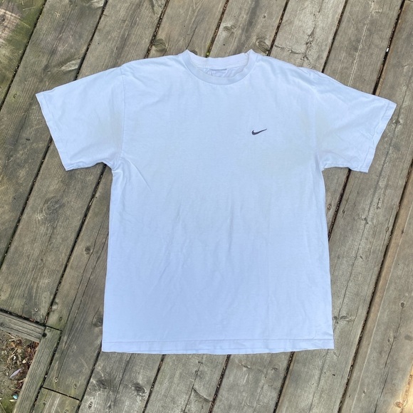 Vintage 90s Gray Tab Nike Essentials Swoosh T Shirt White - Picture 1 of 10